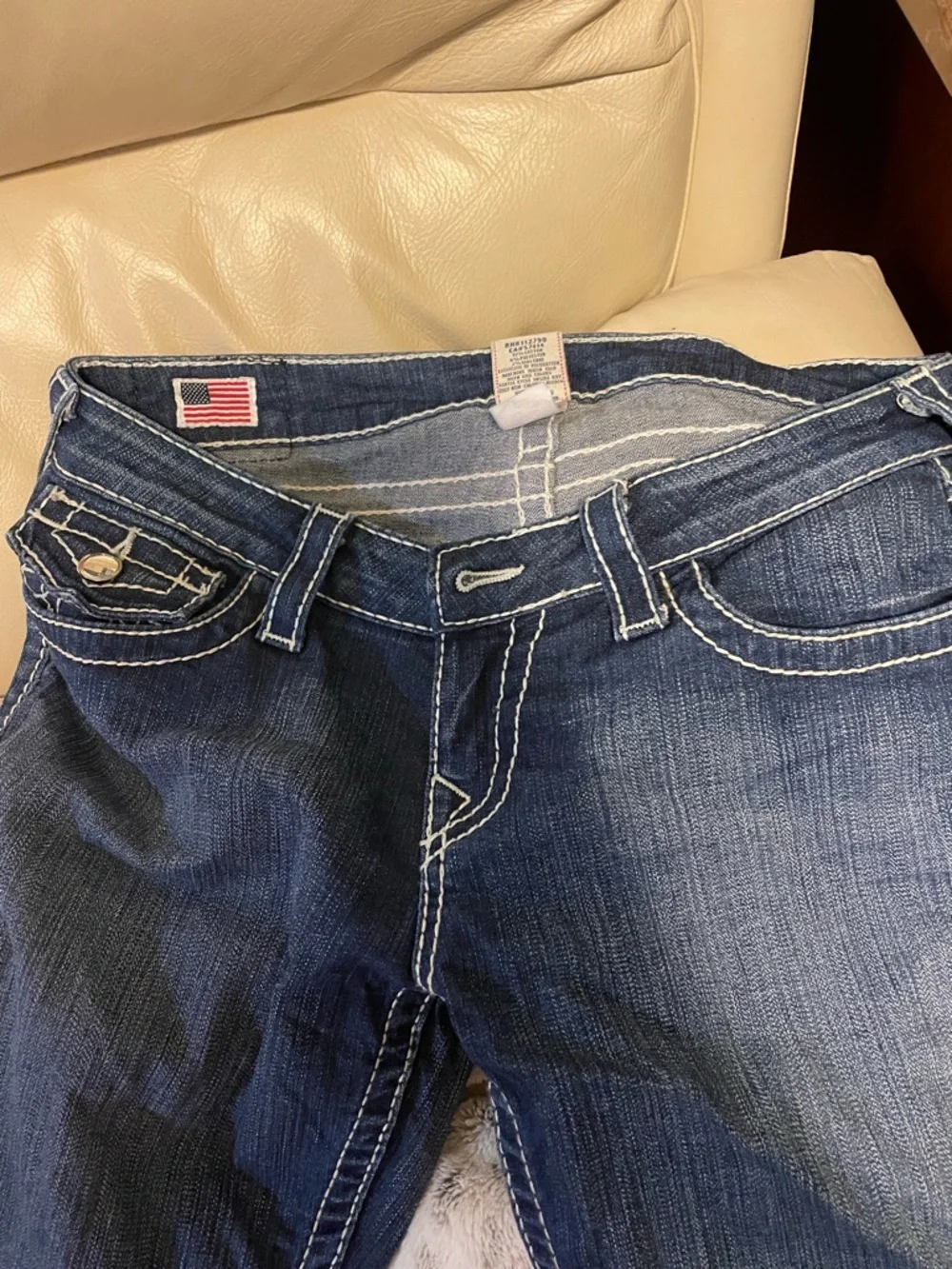 True Religion Dark Indigo Jeans with White Stitching - Picture 2 of 9